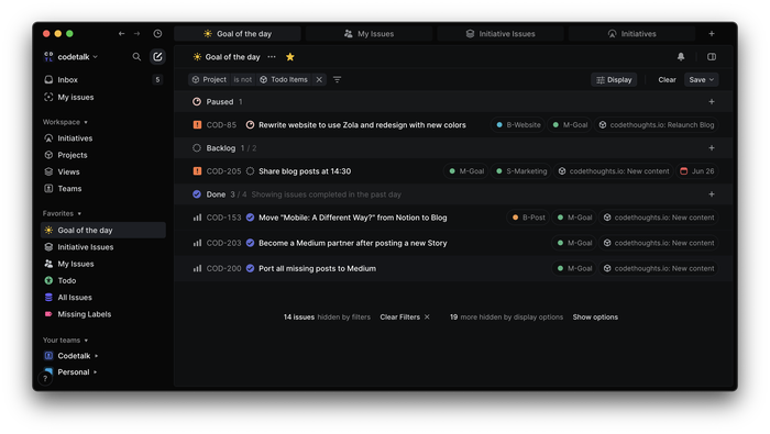 A Custom View with a filter on “Goals