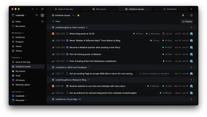 A Custom View with a filter on the currently active Initiatives